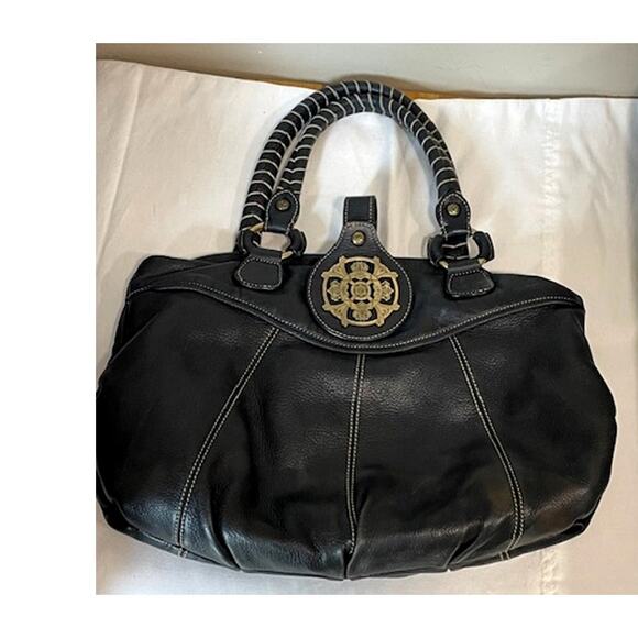 Kate Landry Black Leather Shoulder Bag Buckle Boho Purse - Picture 1 of 11